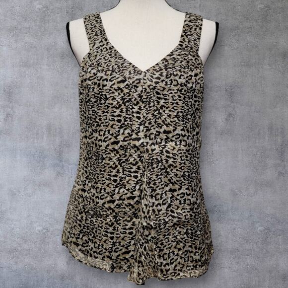 Laundry Shelli Segal‎ Leopard Blouse Womens Sz M Silk Brown Animal Print Top - Picture 1 of 8